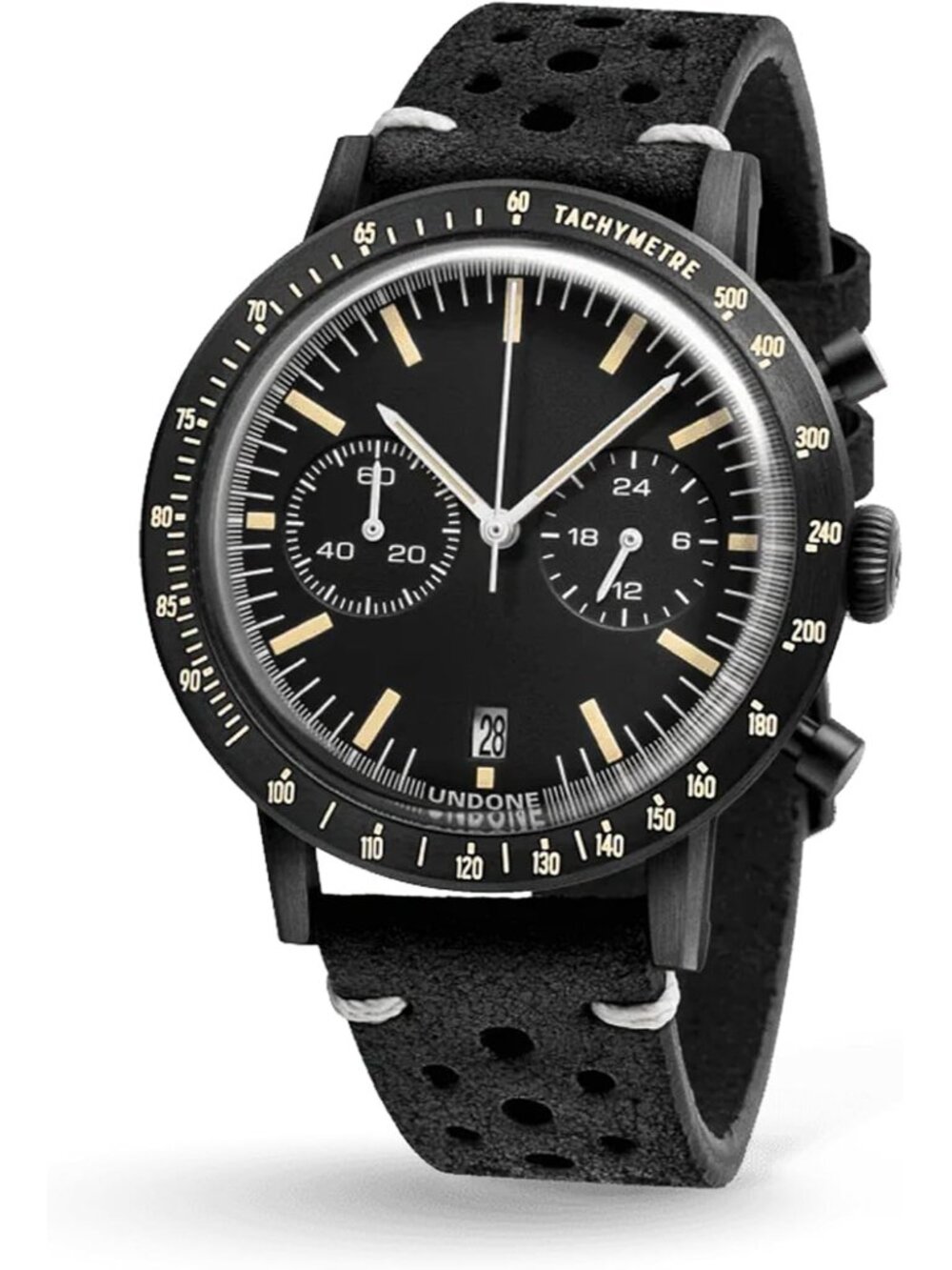 Undone Urban Collection Chronograph Mens Black Dial Black Racing Leather Strap A